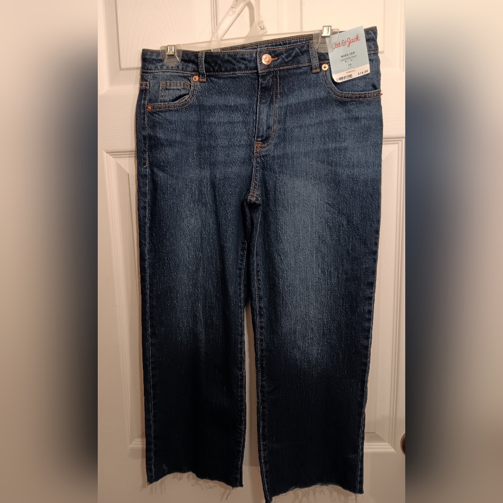 Cat & Jack Girls High Rise Straight Ankle Length Stretch Blue Jeans Size 14